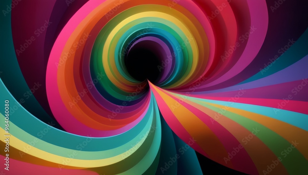 Poster dynamic and vibrant rainbow spiral tunnel with a mesmerizing gradient of colors. perfect for abstrac