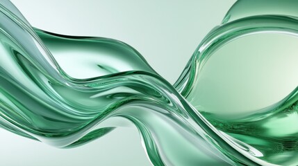 Seamless Wavy Green Glass Shapes in 3D with Fluid, Continuous Motion – Template for Background, Banner, Card, Poster