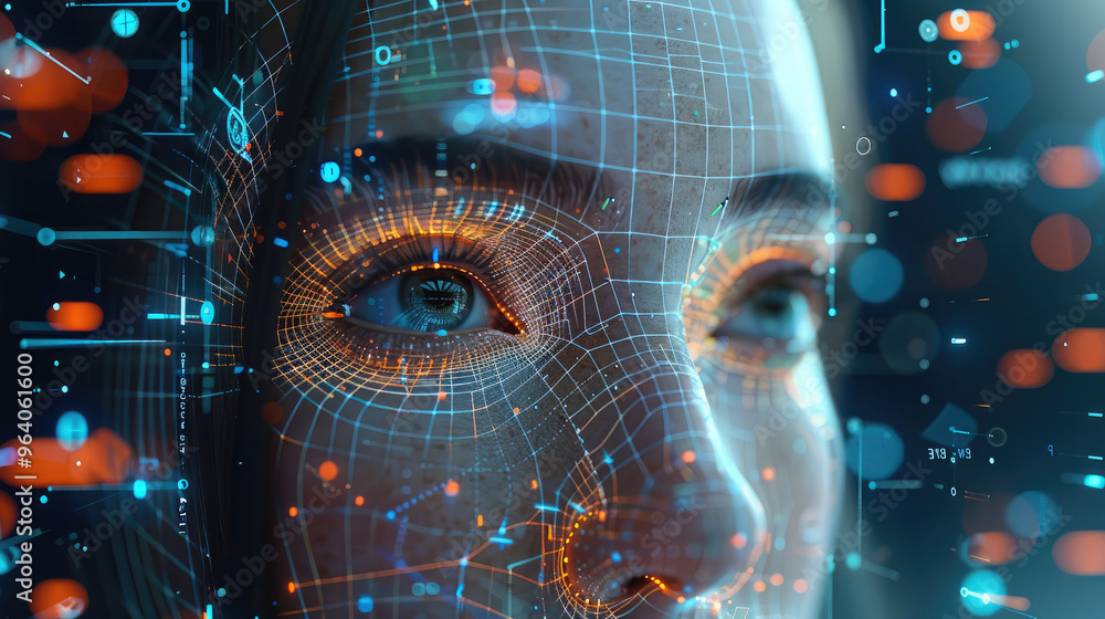Leinwandbilder Fusion of artificial intelligence and humanity, complex business diagrams, advanced data visualizations, detailed and creative illustration, employee experience design, research. Generative AI.