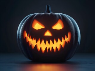 Fototapeta premium Spooky Glowing Jack-o’-Lantern with Fierce Expression for Halloween