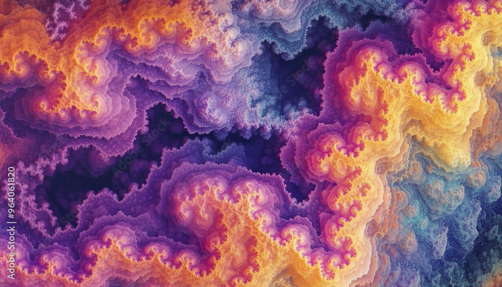 Poster vibrant and intricate fractal texture creating an abstract background full of depth and color