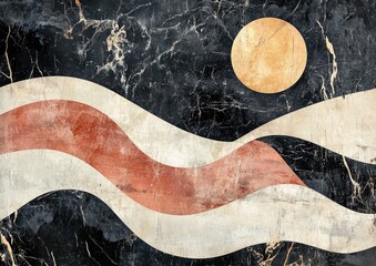 Obraz premium Grunge abstract marble acrylic backdrop featuring vintage style artwork with scratched elements curves and waves