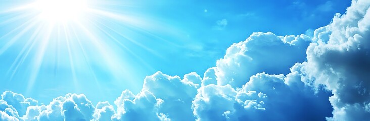 Radiant Blue Sky with Fluffy Clouds and Bright Sunlight