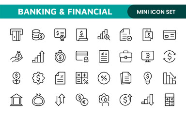 Banking and Financial Solutions Icons: A Professional Set for Financial Services, Banking Interfaces, Investment Tracking, Economic Planning, and Budgeting