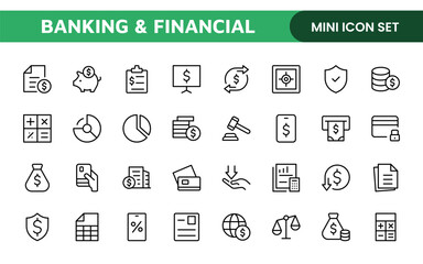 Banking and Financial Solutions Icons: A Professional Set for Financial Services, Banking Interfaces, Investment Tracking, Economic Planning, and Budgeting