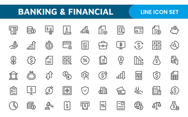 Banking and Financial Solutions Icons: A Professional Set for Financial Services, Banking Interfaces, Investment Tracking, Economic Planning, and Budgeting