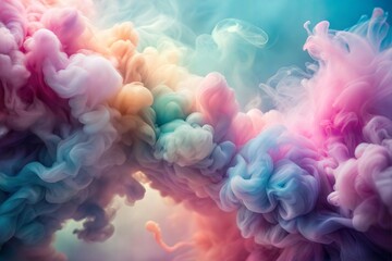 Colorful swirling smoke in air with cloud-like formation in gradient background