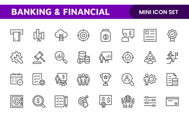 Banking and Financial Solutions Icons: A Professional Set for Financial Services, Banking Interfaces, Investment Tracking, Economic Planning, and Budgeting