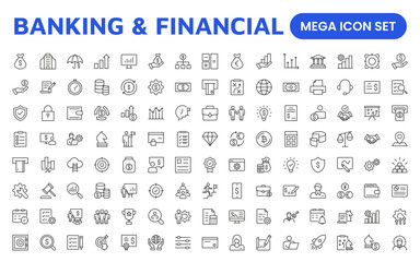 Banking and Financial Solutions Icons: A Professional Set for Financial Services, Banking Interfaces, Investment Tracking, Economic Planning, and Budgeting