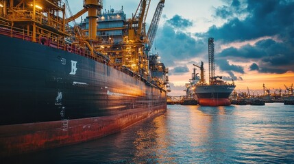 Ship loading and unloading On the coast in the harbor