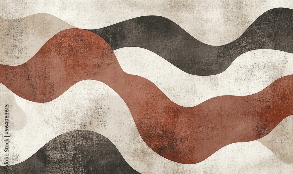 Poster Elegant beige and brown wallpaper featuring overlapping textured abstract shapes with wavy edges and strokes in a 2D cartoon style