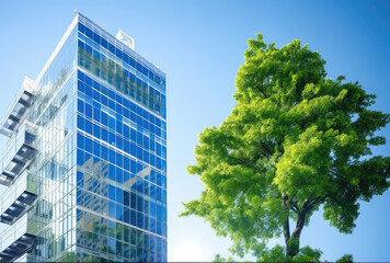Modern Office Skyscraper Meets Nature's Green Tree