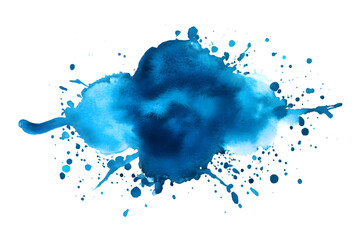 Abstract blue watercolor splash isolated on transparent background