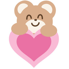 Smiling teddy bear and pink heart for cartoon character, mascot, animal, zoo, souvenir shop, cute patch, brooch, shirt print, kid doll, toy, good night sticker, love sign, Valentine, Chocolate's Day