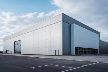 Contemporary Warehouse Building Under Cloudy Skies