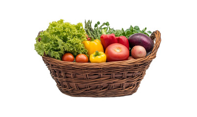 Fototapeta premium Fresh vegetables and fruits in a wicker basket transparent background image
