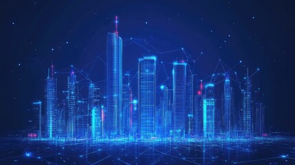 Fototapeta premium online smart digital city illustration connect network futuristic line