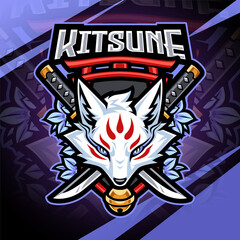 Kitsune head esport mascot logo design © Visink.art