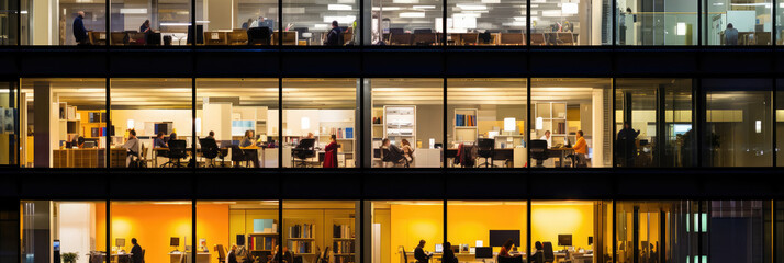 Modern Office Building Busy at Night