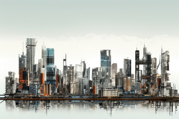 Fototapeta premium Futuristic Urban Skyline with Water Reflection