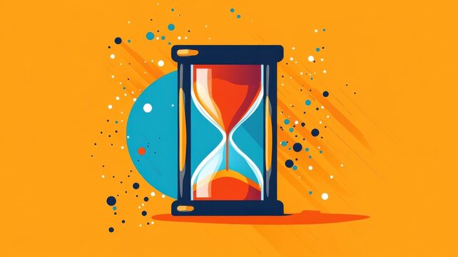 Hourglass illustrated in flat design style, with clean lines and bold colors to create a modern, simplified representation of the timepiece.