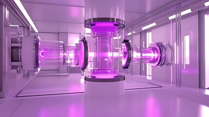 A futuristic physics research station with holographic models of theoretical particle interactions