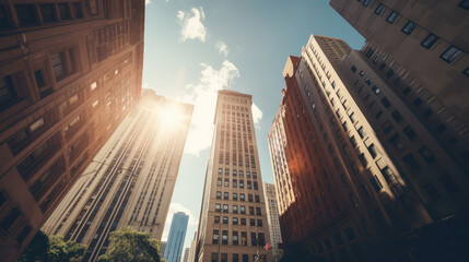 Fototapeta premium Sunlight Peeking Through Urban Skyscrapers