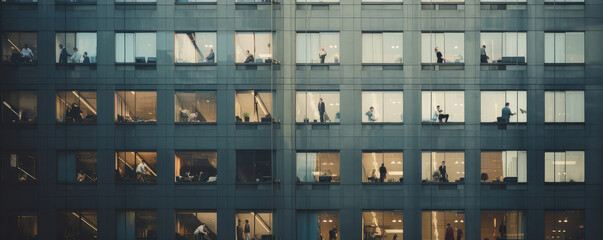 Office Building Windows Lit Up at Dusk
