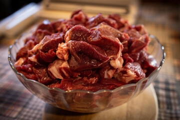 Beef meat in a glass bowl