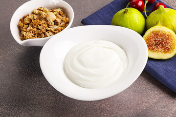 Traditional homemade Greek yoghurt with granola
