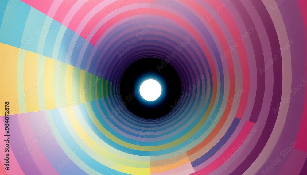 Poster an entrancing abstract piece featuring concentric circles in a spectrum of pastel colors, converging