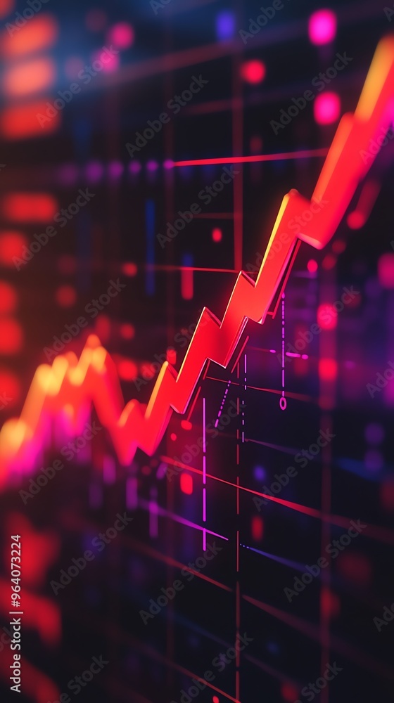 Poster abstract 3d red arrow pointing upward over a grid.