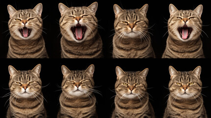 a cute little cat with different facial expressions meme set branding ads photography for pet fun adorable fashion creative background