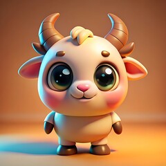 A very cute, chubby cartoon-style goat, featuring a big round head, a big round body, and large expressive eyes. The design includes low-detail geometry with a clean colors background.