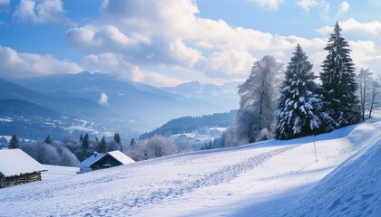 Fototapeta premium Snow-Covered Mountain Village during Winter