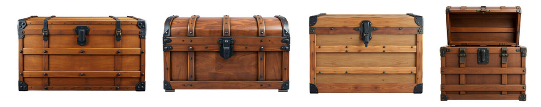 set of classic wooden trunk isolated on transparent background.generative AI