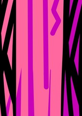 Abstract art consisting of pink tones contrasted with black lines.