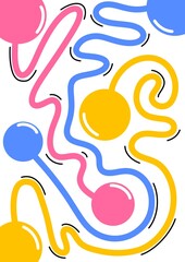 Abstract art with bright-colored circles connected with tails.