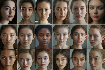 Obraz premium collage of portraits of girls of different races and nationalities with different hairstyles