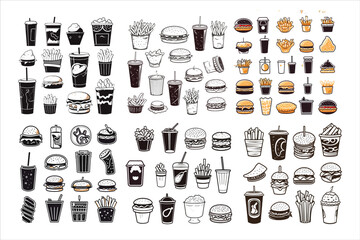 Doodle Fast Food Vector , Doodle Fast Food Vector illustration in a White Background