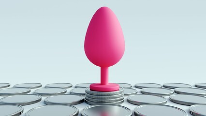 3d rendering of butt plug and scattered silver coins
