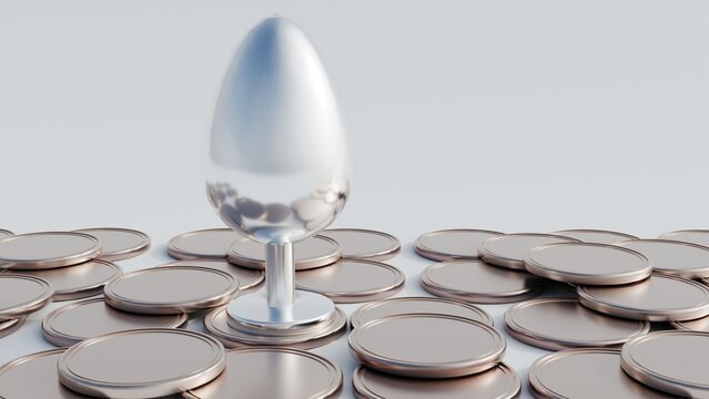 3d rendering of butt plug and scattered silver coins