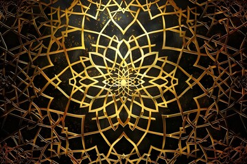 Abstract background with islamic ornament, arabic geometric texture. Golden lined tiled motif