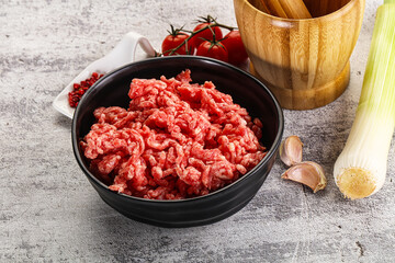 Minced beef meat in the bowl