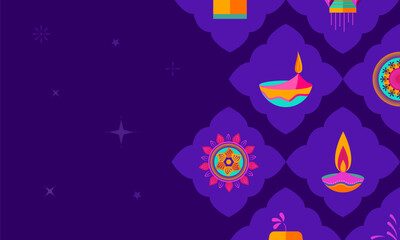 Modern and Vibrant Diwali Design with Diyas, Rangoli Patterns, and Festive Lanterns for Happy DIwali