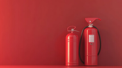 Obraz premium Fire extinguishers in red color against matching background, symbolizing safety and preparedness.