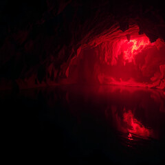 Mysterious Cave Illuminated by Red Light