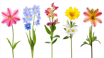 flowers and grass, field of flowers, garden flowers on white background