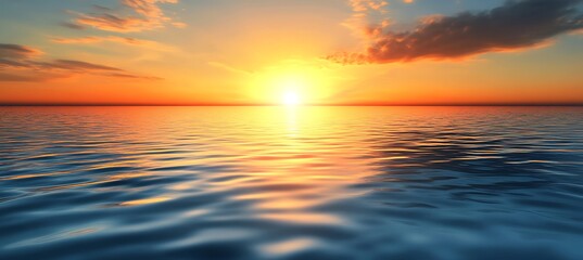 Obraz premium A serene, ocean sunset with a clear horizon line and space for text