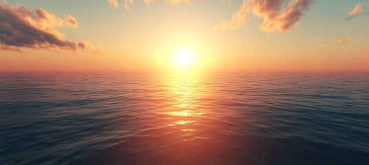 Fototapeta premium A serene, ocean sunset with a clear horizon line and space for text